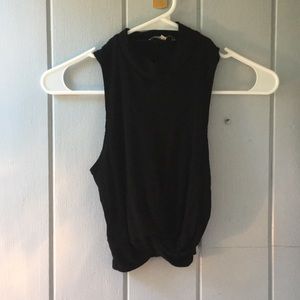 Black high neck ribbed knotted crop top